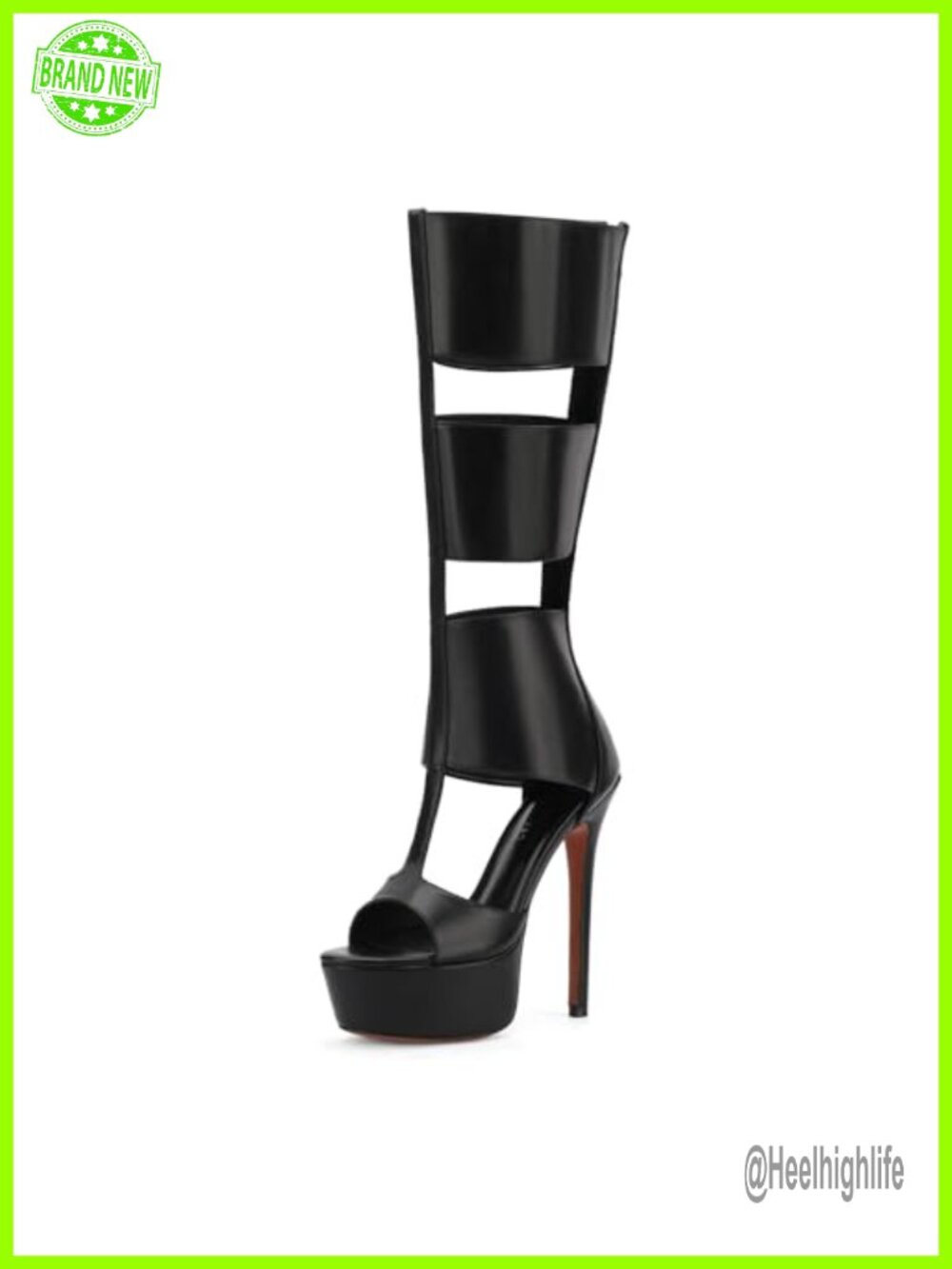 Faux Leather Platform Knee High Heels for Women, Gladiator Open Toe Summer - Picture 6 of 6